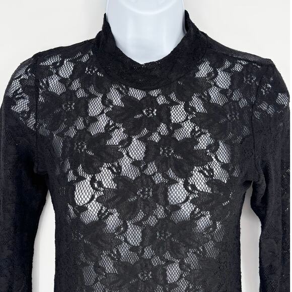 Rue 21 Black Lace Floral Mesh Stretch Faux Collar Mini Dress Size M - Picture 2 of 6